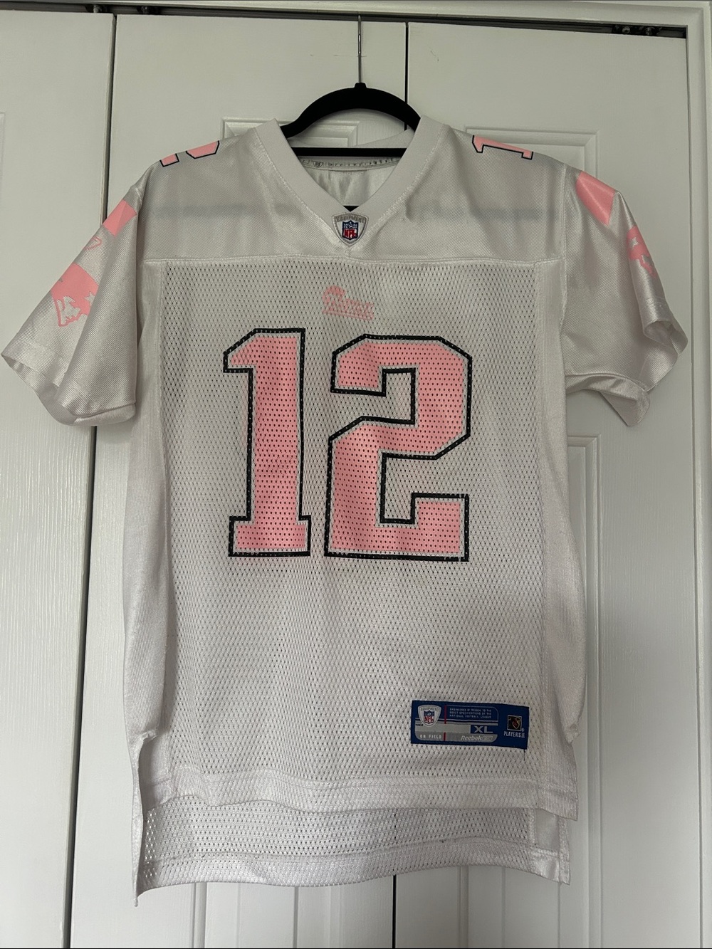 New England Patriots Tom Brady White Football Jersey with Pink Number 12